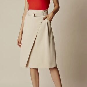 NWT Karen Millen Neutral Belted Wrap Knee Length Skirt